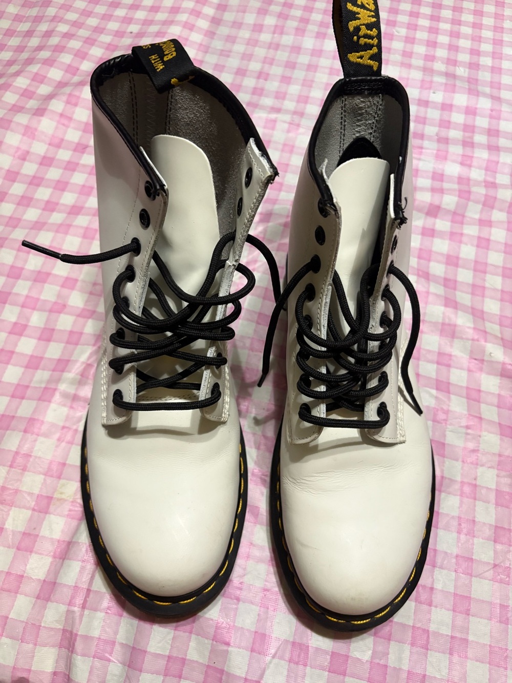 Dr. Martens White Lace-Up Combat Boots with Black Laces